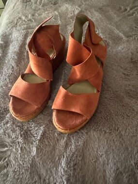 Eileen Fisher Rust Suede Crisscross Espadrille Wedges